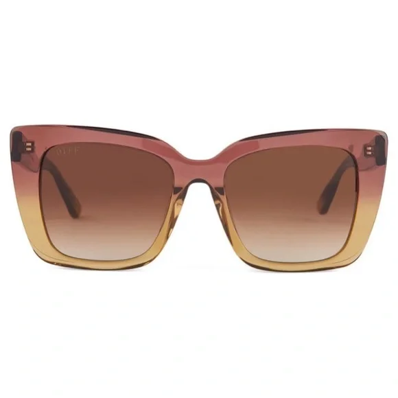 DIFF Lizzy Sunglasses Clayton Ombre Frame Brown Gradient Lenses Oversized Cateye Shona Cat-Eye Sunglasses – Transparent Olive & Brown Lens  main image 2